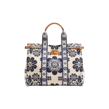 Valentino GARAVANI Jacquard Fabric Tote Bag, Shopping Bag, Handbag Women's Beige & Blue