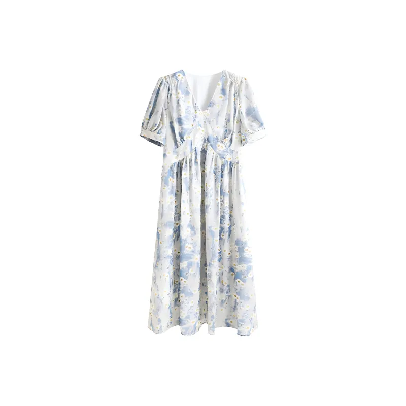 OZVO Short Sleeved Dresses Women's Blue Floral-0
