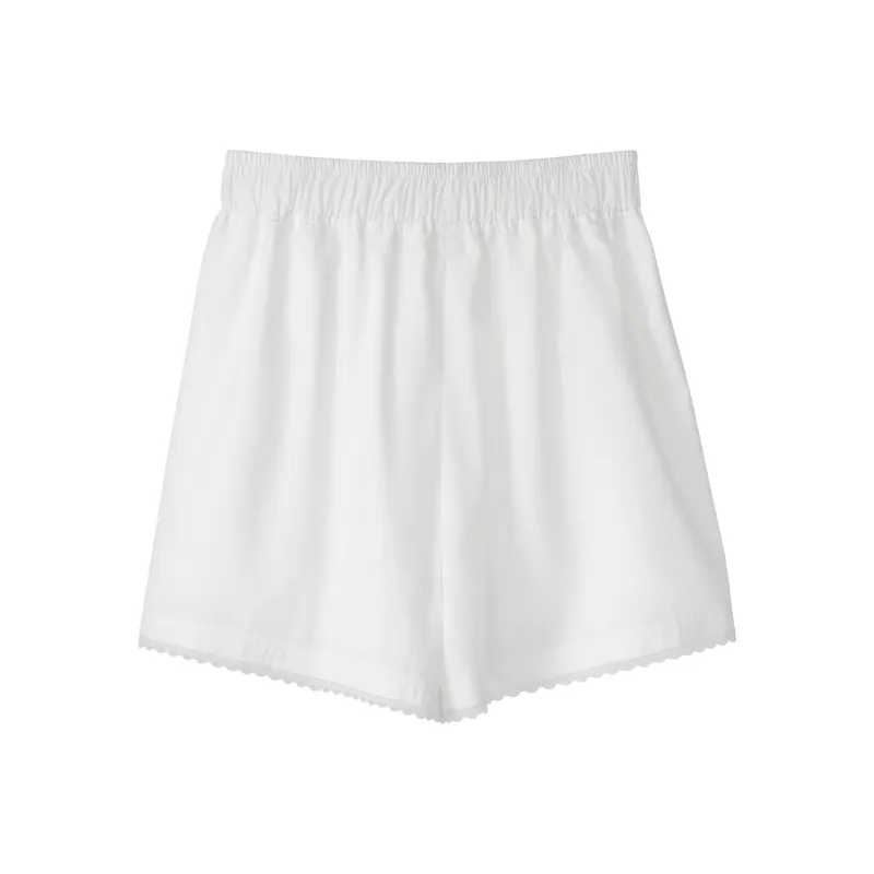 Fstudio Summer Korean Style Petite Commute Thin Casual Shorts Women's White/Navy Blue-2