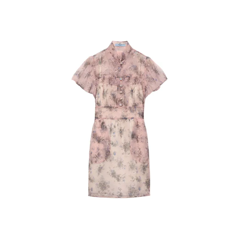PRADA FW24 Short Sleeved Dresses Women's Pink-0