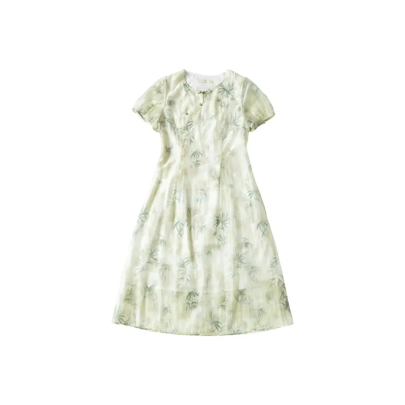 HONGNIAN Short-Sleeved Dresses Women's Yellow Green-0
