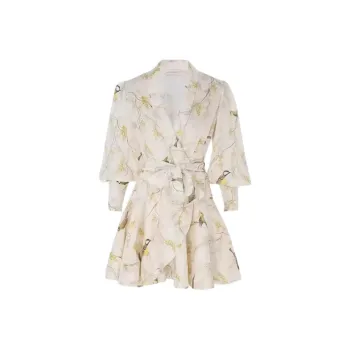 Zimmermann Acacia Birds-Printed Tied Waist Mini Dress