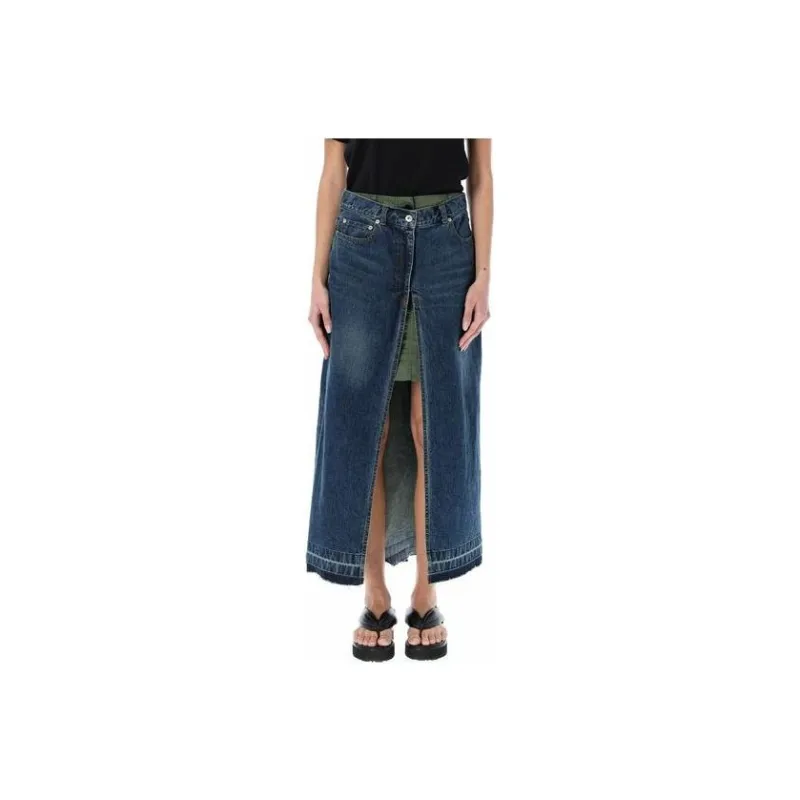 Sacai Denim Long Skirts Women's Blue-0