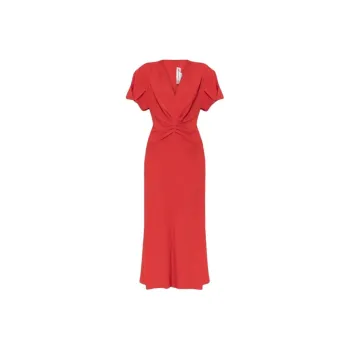Victoria Beckham Gathered V Neck Midi Dress