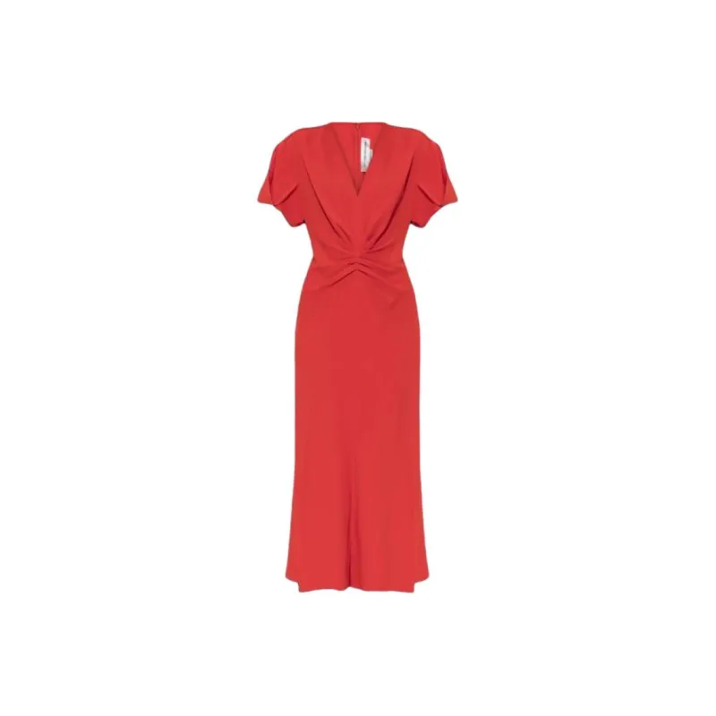 Victoria Beckham Gathered V Neck Midi Dress-0