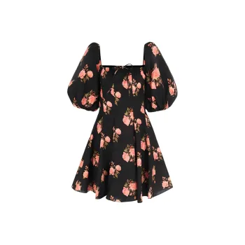 Selkie Collection FW24 Short Sleeved Dresses Women's Black Night Pink Rose Print