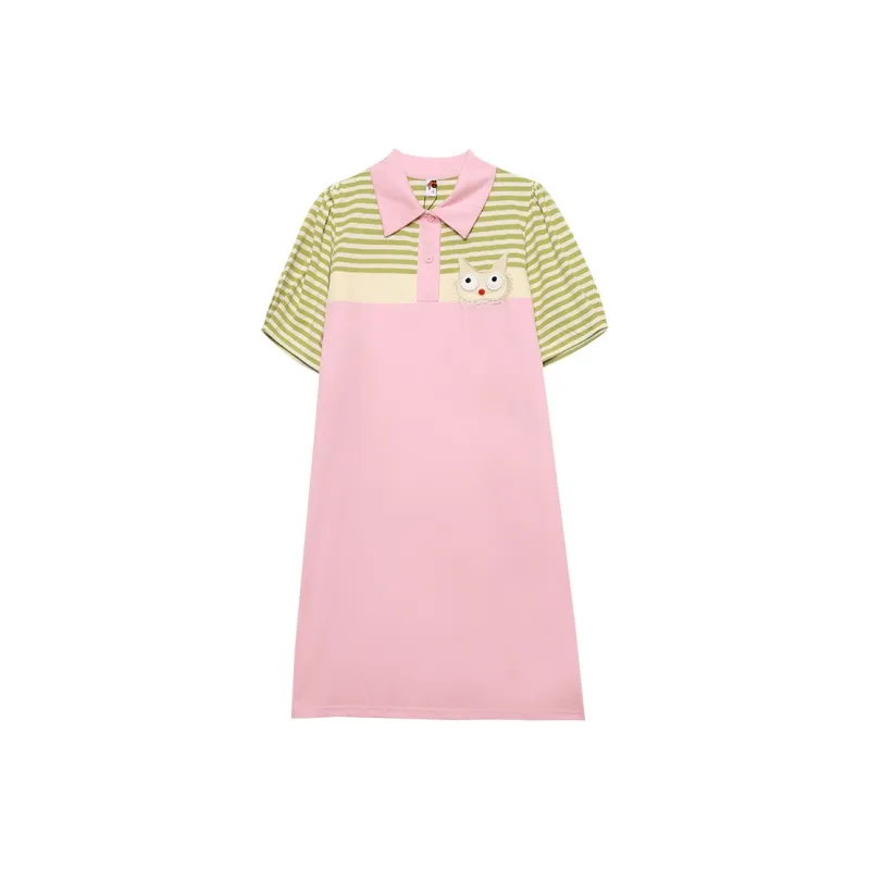 MUGUOGUOMU Short Sleeved Dress Women's Pink-0