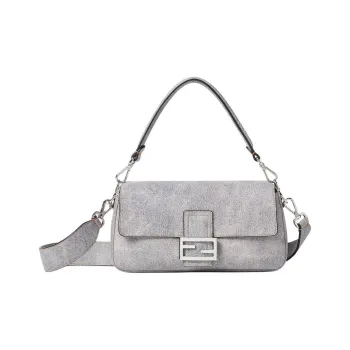 FENDI Baguette Calfskin Shoulder Bag, Crossbody Bag, Handbag Women's Gray