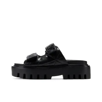 GG CC Slip Resistant Abrasion Resistant Cushioning Outerwear Platform Slide Slippers Women's Black