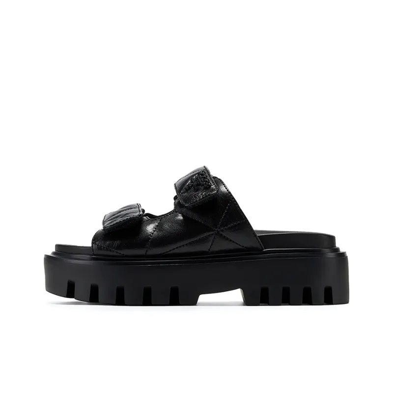GG CC Slip Resistant Abrasion Resistant Outerwear Platform Slide Slippers Women's Black-0