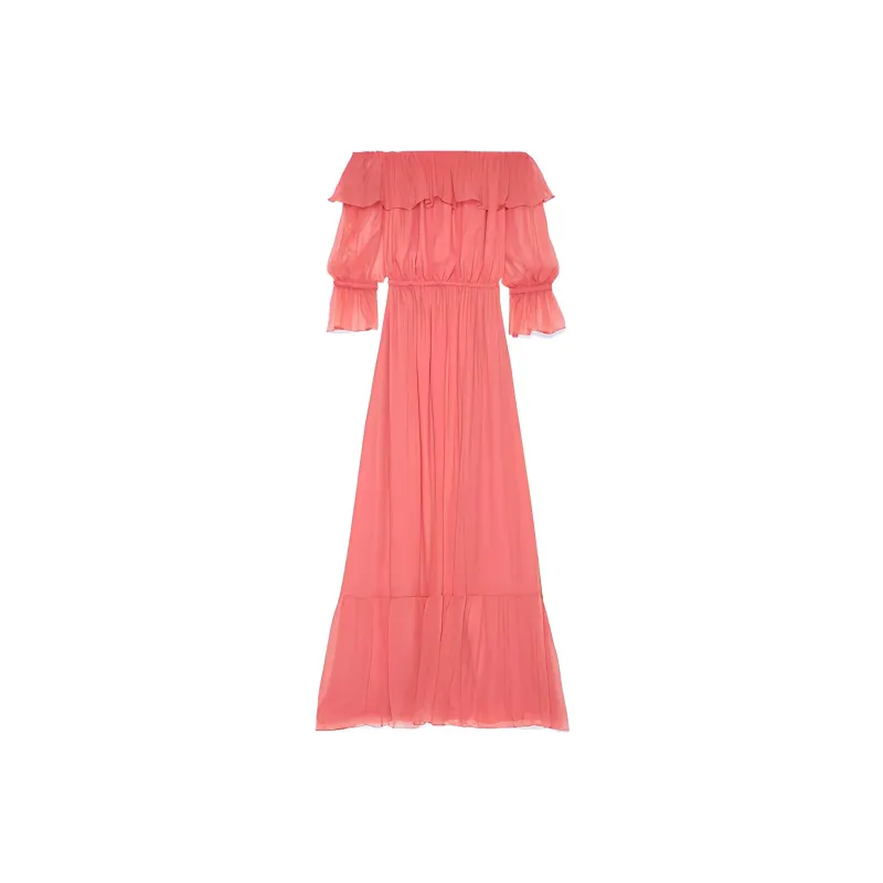 GUCCI Off shoulder Silk Chiffon Dress-0