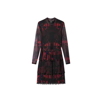 Desigual Christian Lacroix Short Pleated Dress Long Sleeved Dress Women's Black