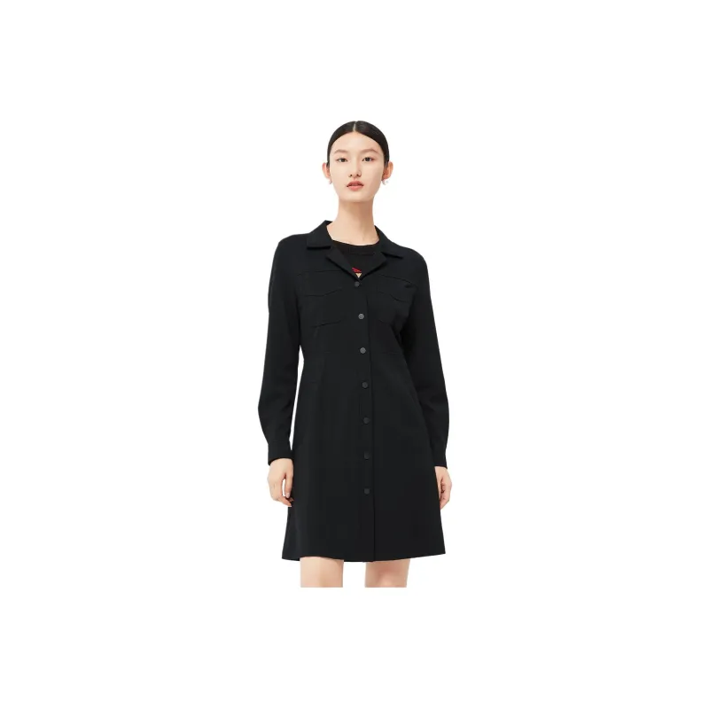 JZ. ANNAKRO Long Sleeved Dress Women's Plain Black-0