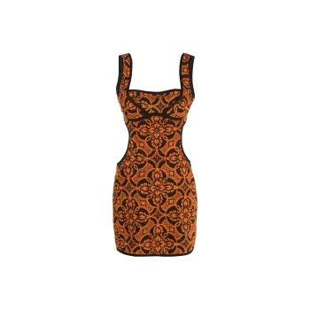 Marine Serre Geometric Pattern Embroidered Squaredneck Mini Dress