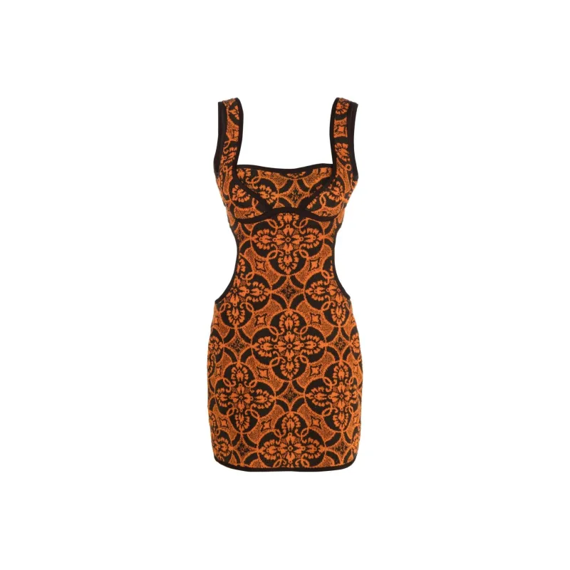 Marine Serre Geometric Pattern Embroidered Squaredneck Mini Dress-0