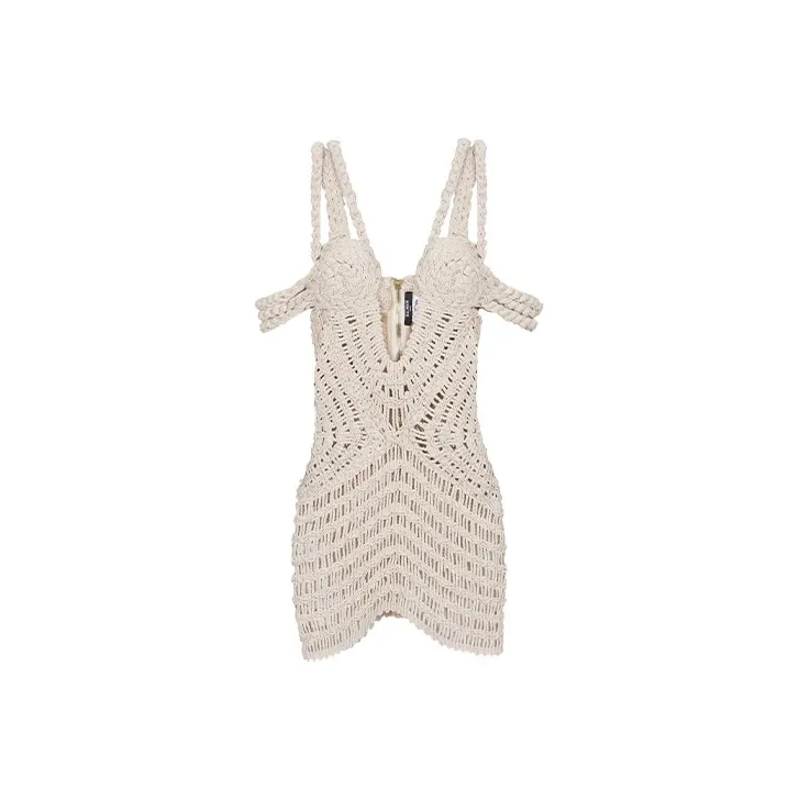 BALMAIN Off Shoulder Macrame Knit Dress-0