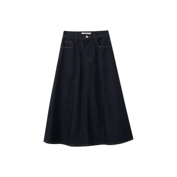 AMII Denim Long Skirts Women's Dark Denim Blue
