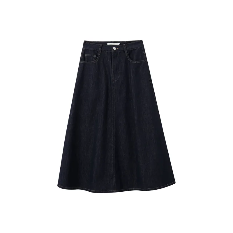 AMII Denim Long Skirts Women's Dark Denim Blue-0