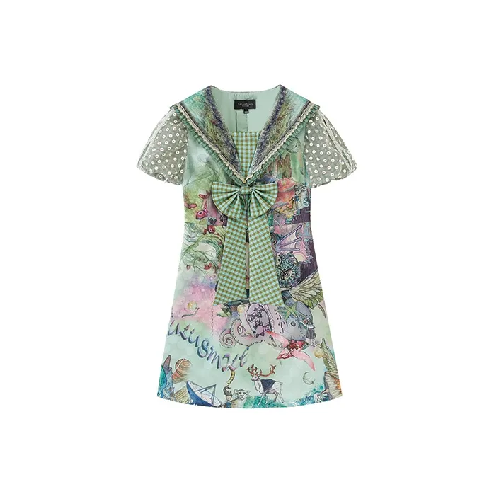LULUALWAYS A-Line Skirt Dress Green-0