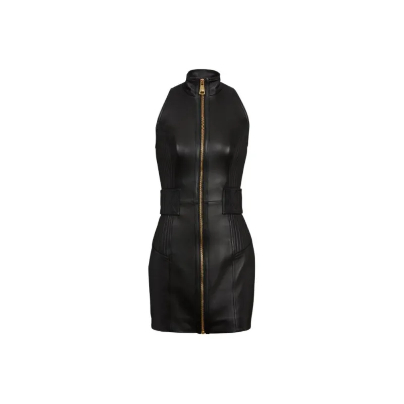 BALMAIN Zip up Leather Mini Dress-0