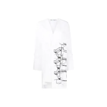 OFF-WHITE Graphic-print Tied-sleeves Mini Dress
