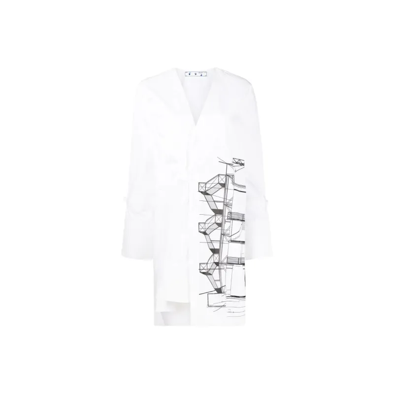 OFF-WHITE Graphic-print Tied-sleeves Mini Dress-0