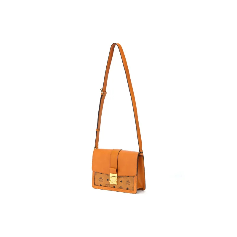 MCM Coated Canvas With Cow Leather Shoulder Bag Medium Size Women's Brown With Cognac-1