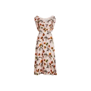 SCANLAN THEODORE Floral Drape Shoulder Dress Short-Sleeved Dresses Women's Pale Pink/Light Pink
