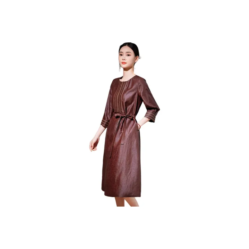 Hang Yi Court Long Sleeved Dress Women's Red-0