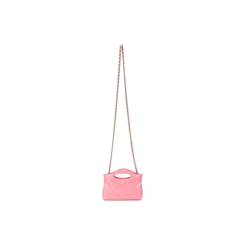 CHANEL Waxed Lambskin Shoulder Bag, Crossbody Bag, Handbag Mini Women's Pink-0