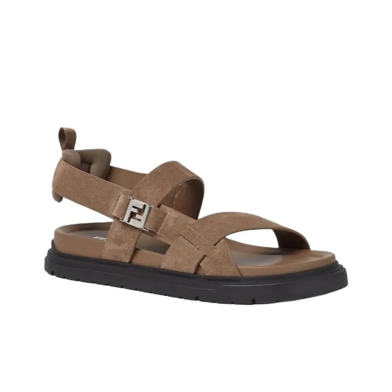 FENDI FF One Strap Sandals Men's Brown-2