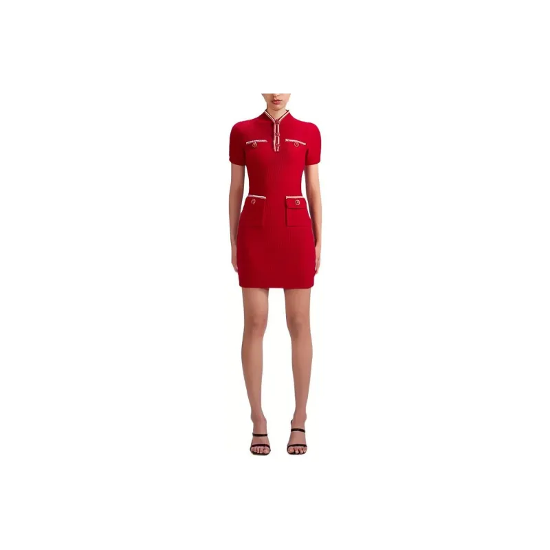 Self portrait SS23 Short Sleeved Dress Women's Red-0