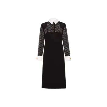 GUCCI Monogram Embroidered Tulle Midi Dress