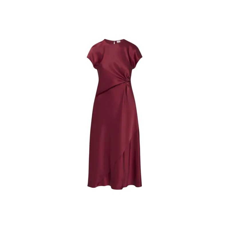 ARITZIA FW24 Wilfred Nicolette Satin Dress Short-Sleeved Dresses Women's Dark Ruby Red/Deep Gemstone Red-0