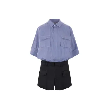 Sacai Panelled Striped Mini Shirt Dress