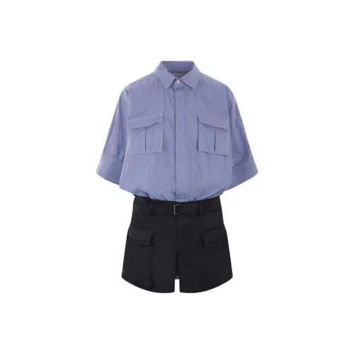 Sacai Panelled Striped Mini Shirt Dress