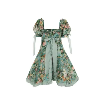 Selkie Collection x Bridgerton FW24 Short-Sleeved Dresses Women's Kate Green Print
