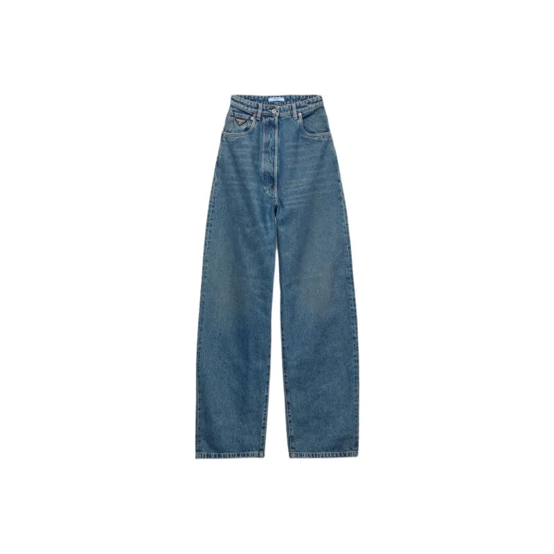 PRADA Logo Patch Wide Leg Jeans-0