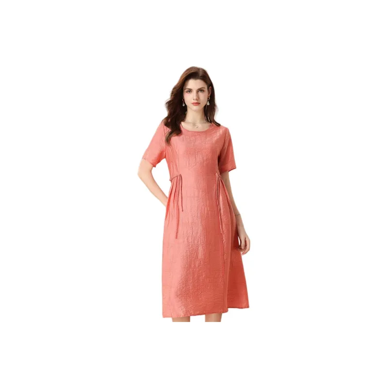 FENHONGMALI Short Sleeved Dresses Women's Pink-0