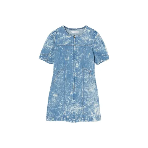 MOUSSY 패턴 블루 여성 반팔 원피스