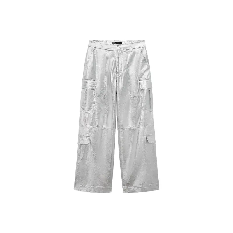ZARA Cargo Pants Women's Silver-0