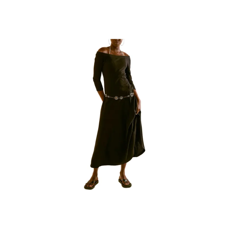FREE PEOPLE Carrie Midi Long-Sleeved Dresses Women's Black-0