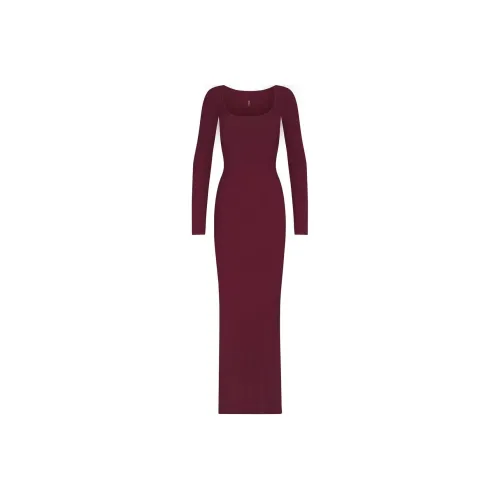 SKIMS Soft Lounge Long Sleeve Dress Long-Sleeved Dresses Women's Wine/Burgundy