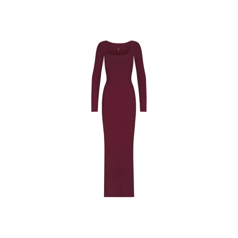 SKIMS Soft Lounge Long Sleeve Dress Long-Sleeved Dresses Women's Wine/Burgundy-0