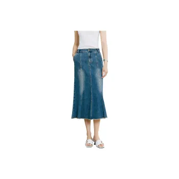 Yan Domain Denim Long Skirts Women's Blue