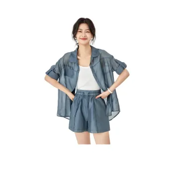 Mo Han Yi Mei Shirt Matching Set Women's Gray Lake Blue