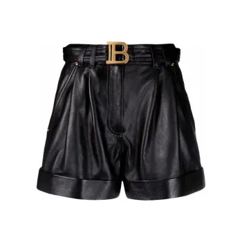 BALMAIN B Plaque Leather Shorts