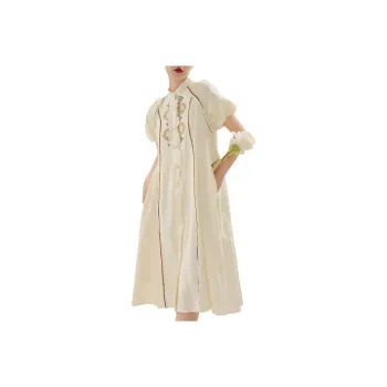 QIAOYUHUAZUN Short Sleeved Dresses Women's Apricot