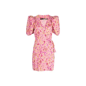 Rotate Floral-jacquard Wrap Minidress