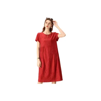 FENHONGMALI Short-Sleeved Dresses Women's Red